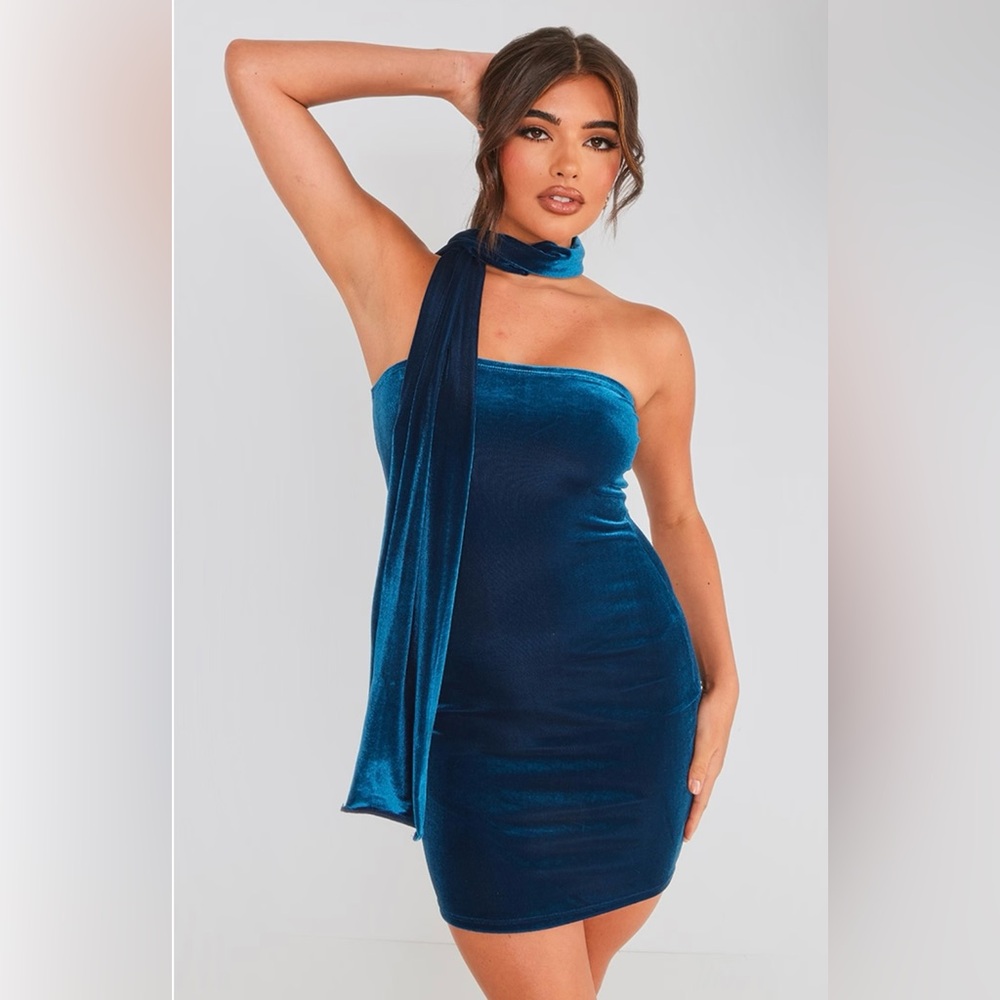 PLT Velvet Mini Dress with Scarf Tie
